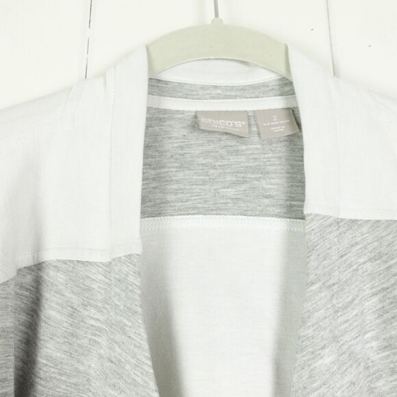 Chicos Open Front Cardigan Sweater Womens Size 2 U.S. 12/14 Colorblocked Gray - Picture 4 of 9
